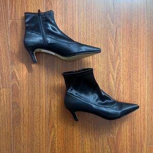 Topshop Bonbon Black Satin Ankle Boot Sock Style Zip Kitten Heel Women's 6.5/ 37